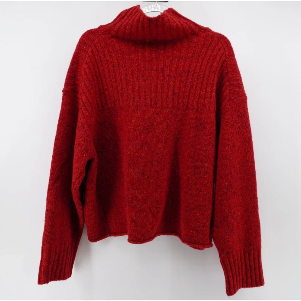 J.Crew Womens Red Donegal Merino Wool Alpaca Blend Turtleneck Sweater CO596 M